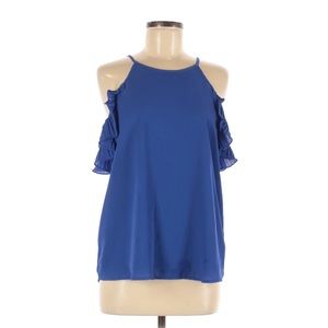 Ravish Beyond Blue Cold Shoulder Pleated Sleeve Tank